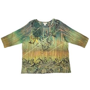 Christopher & Banks Green with rhinestones Blouse Women's 2X
